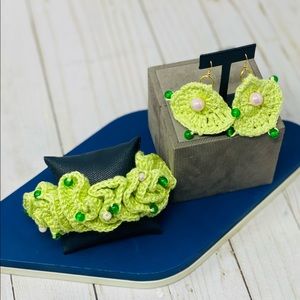 Crochet Earring & Hair Band Scrunchie Green Set